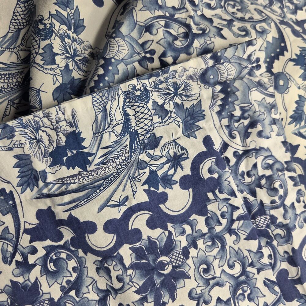 Lauren Ralph Home set (2) STANDARD SHAMS Porcelain Tamarind Bird Blue Cotton - Picture 7 of 11